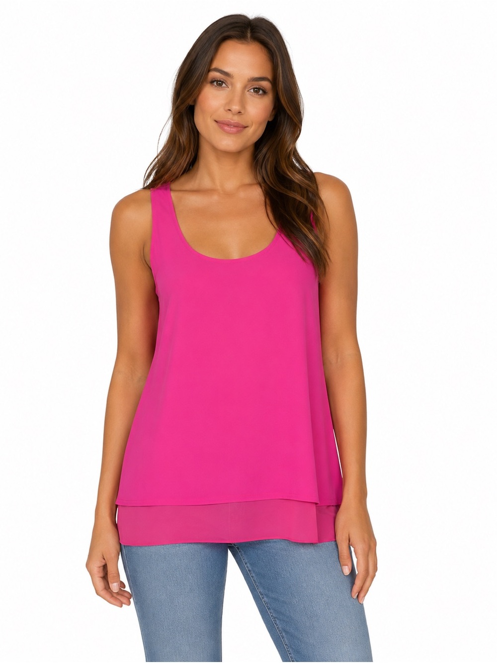 Ann Taylor Vibrant Pink Layered Tank Top